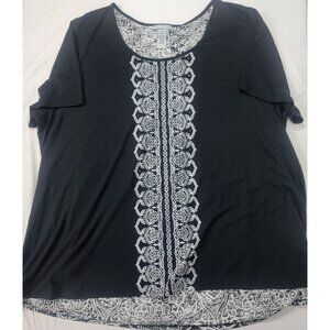 Catherines Women's Short Sleeve Black Shirt Top White Accent Shiny Discs Size 2X